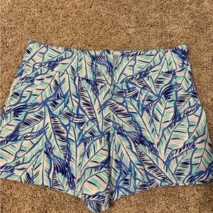 Lilly Pulitzer Blue and White Leaf Print High Waist Shorts